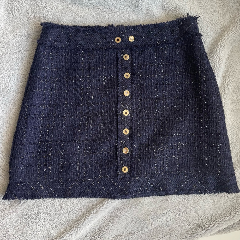 Tobi Navy Color Fuzzy Sparkle Mini Skirt Size S